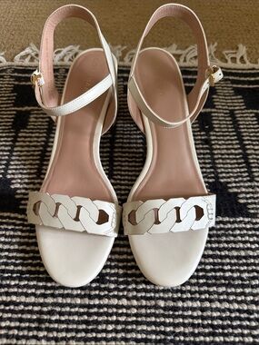 Cole Haan Josie Bone Chain-Detail Ankle Strap Sandals Block Heel Sz 9.5B
